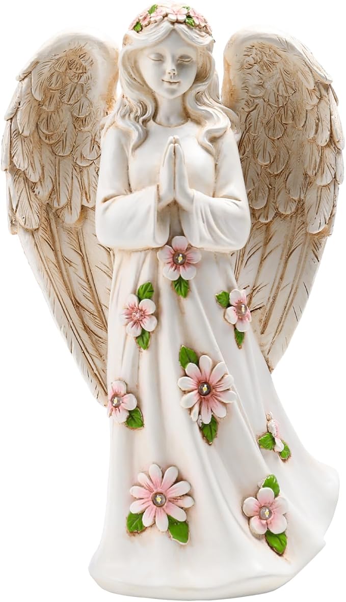 Angel Statue for Garden - 9.65 inches Guardian Solar Garden Statue, Gardening Gifts for Mom Grandma Lawn Ornaments Figurines for Outdoor Decor