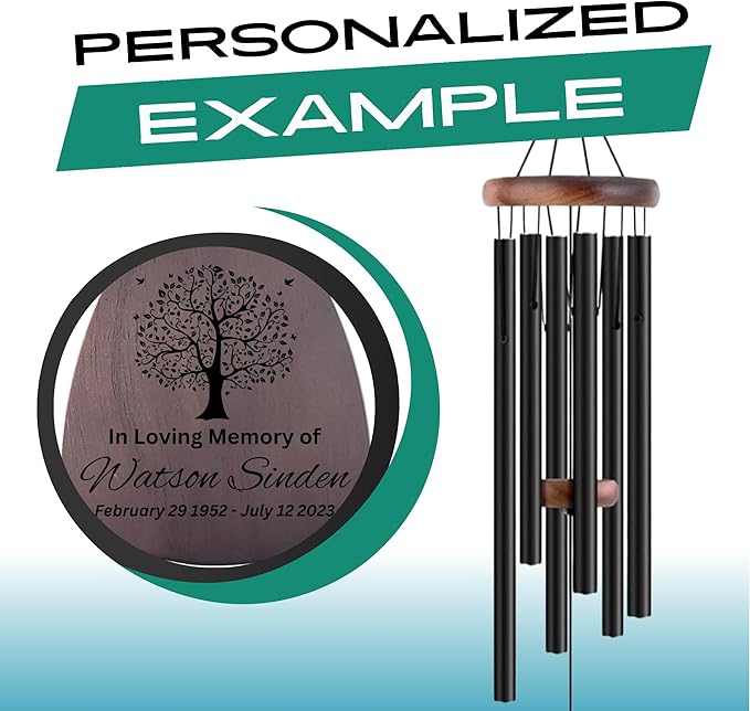 32" Personalized Memorial Wind Chimes, Sympathy Wind Chimes Gift for The Loss of A Loved one, Home Decor Outdoor Garden, Soothing Melodic Tones with Mute Option.