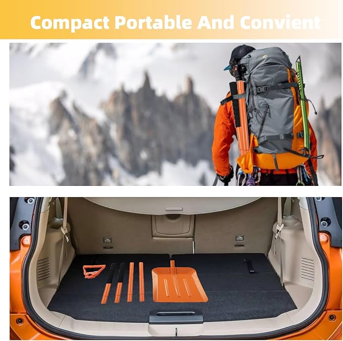 Snow Shovel for Driveway 69 Inch Portable Shovel with Back-Saving Tool Handle Adjustable Large Capacity Snow Shovel for Car Multifunctional Shovel for Cars Garden Farm, Orange