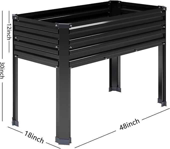 MGNO 2PCS Galvanized Raised Garden Bed Outdoor with Legs,48×18×32in Metal Elevated Raised Planter Box for Backyard, Patio, Balcony, 300lb Capacity,Black