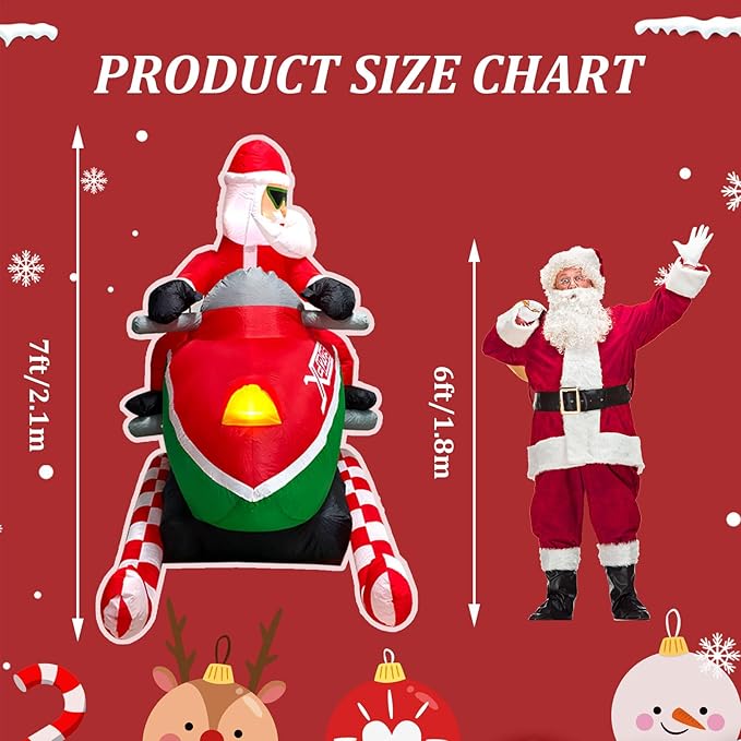 6.9 Ft Christmas Inflatables Outdoor Decorations, Inflatable Christmas Santa Claus Sitting on a Snowmobile, with Build-in LEDs Lamp Blows Up Christmas Decoration for Yard, Garden, Lawn, Outdoor