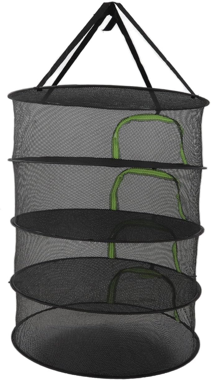 Cyrank Herb Drying Rack, 4/6 Layer Hanging Mesh Net for Plants Seeds Buds, Foldable Plant Drying Net with Storage Bag, 23.6" Diameter Fit in Grow Tents Closets Hydroponics, Zipper Closure(4 Layer)