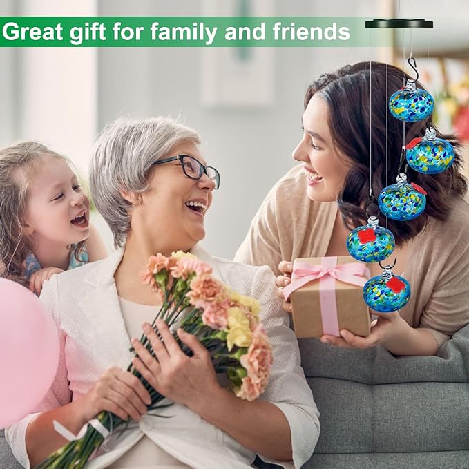 Glass Wind Chimes Hummingbird feeders for Outdoors Hanging Birthday Gifts for Women Mom Grandma Colored Glass Balls Charming Wind Chimes Garden Decor Outside for Yard, Patio,Backyard