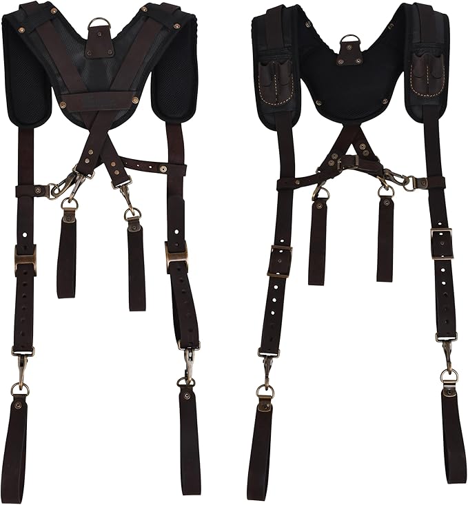 Padded Tool Belt Suspenders – Adjustable Work Suspender with 4 Detachable D-Loops – For Construction, Carpentry, & More