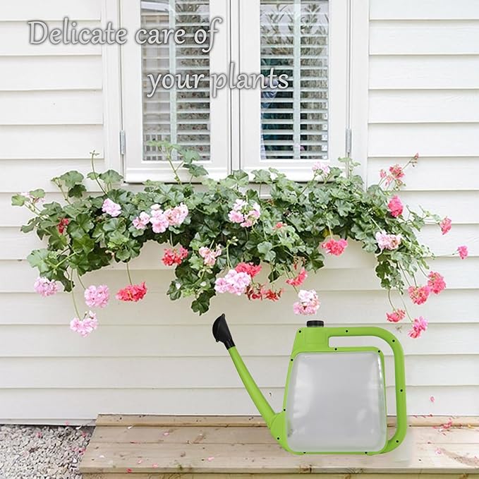 Foldable Transparent Plastic Watering Can 1.6Gal with Spray and Pour Nozzle for Indoor Outdoor Plants,Apple Green