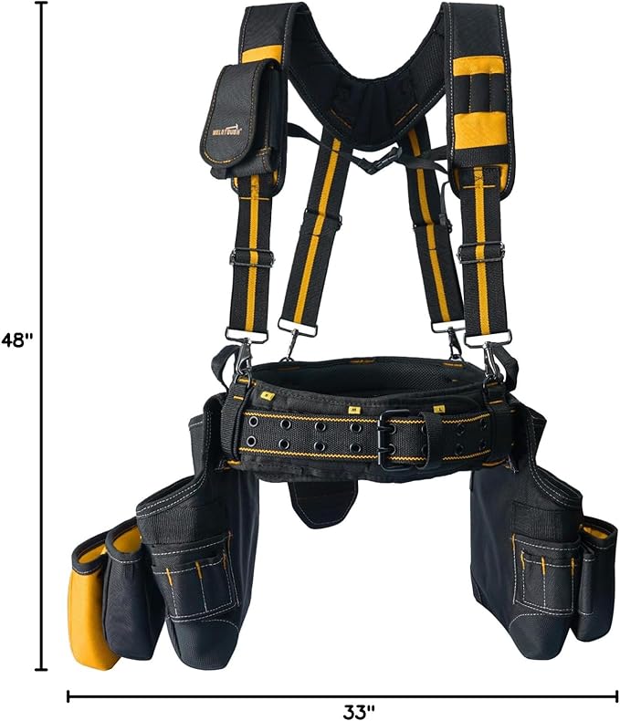 MELOTOUGH 28-Pocket Pro Framer's rig Combo Apron Tool Belt and Heavy Duty Padded Suspenders with Magnetic Desinger for Technician/Carpenter/and Electrician's Tools(Yellow)