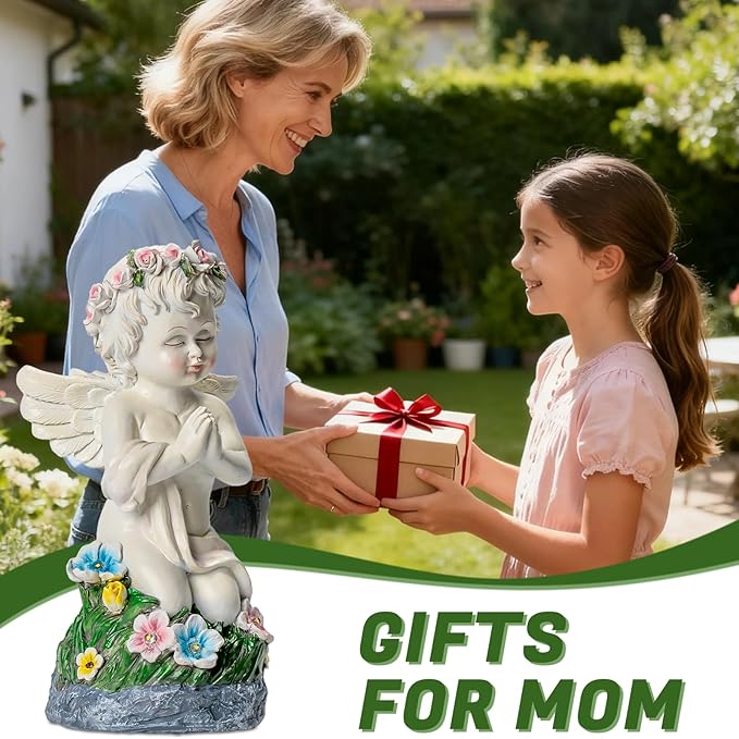 Angel Garden Decor Solar Angel Figurines with Flower Lights Birthday Gifts for Women Angel Statue for Patio Lawn Yard Balcony Home Decor