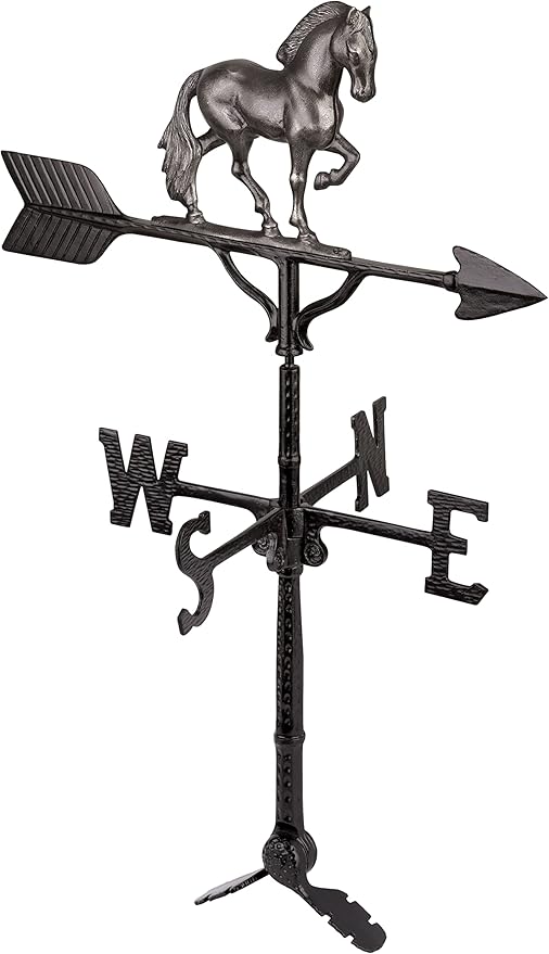 Montague Metal Products - 32'' Aluminum 3D Horse Weathervane 200 Series - Wind Vane with Ornament - Roof Metal Decor - Mount Included (4 to Choose from) - Hand Cast Aluminum (Swedish Iron)