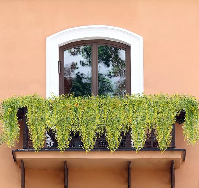 RECUTMS 4 pcs Artificial Hanging Plants Fake Hanging Plants Hanging Flowers Artificial Decor Fake Vines with Fake Flowers Indoor and Outdoor Decoration(Yellow)