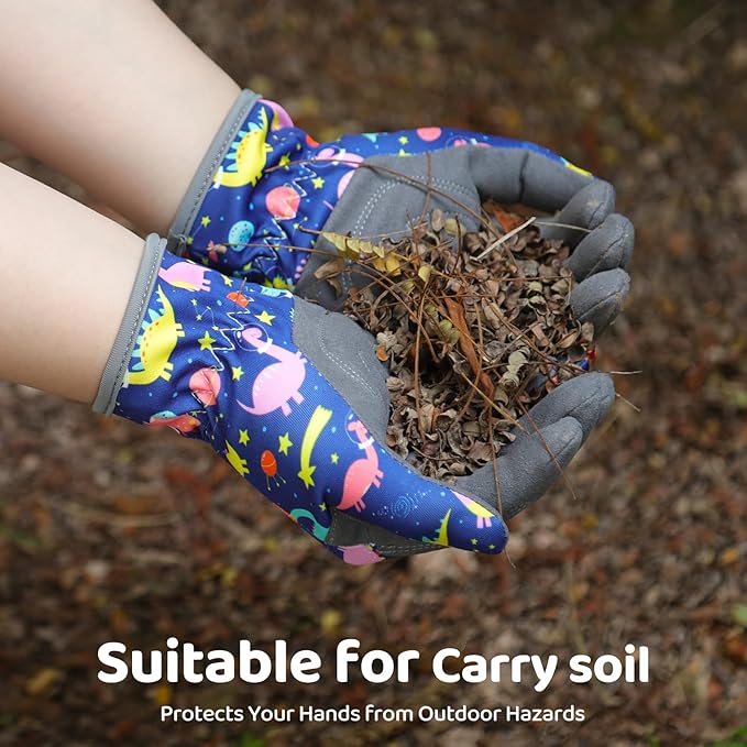 Gardening Gloves for Kids Ages 5-8, Breathable Soft Safety Garden Yard Work Gloves for Children Leather Thorn Proof for Playing, Digging, Planting,Pruning