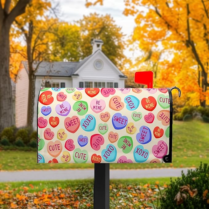 Happy Valentines Day Mailbox Covers Magnetic Standard Size 18X21 Inch Love Heart Candy Mailbox Wraps Cover Decoration Outdoor Garden Home Yard Outside