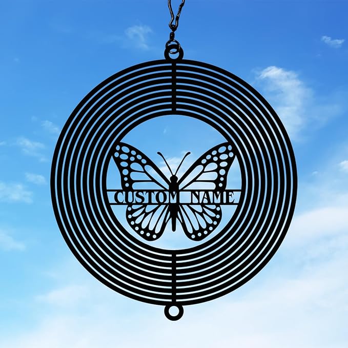 Personalized Wind Spinners Outdoor Butterfly, Custom Name Garden Wind Spinners, Hanging Outdoor Decor, Yard Art, Metal Hanging Wind Spinner for Indoor Lawn Patio Porch, Customized Gifts Color08