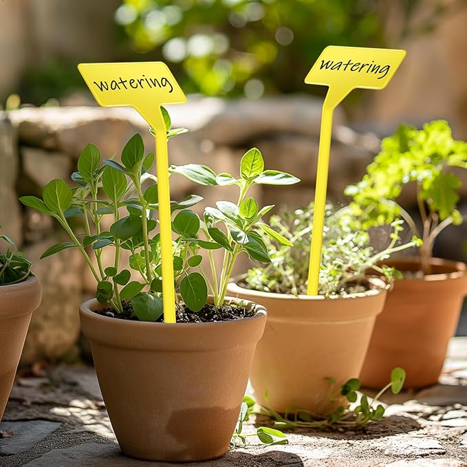 Plant Labels 60 Pcs Yuanling Large 11.8 Inch Plant Markers Signs Plastic Waterproof Garden Label Stakes T-Type Plant Garden Tags with Marker Pen for Flower Herb Pot Plant (Yellow)