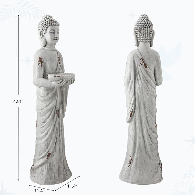 Extra Large Buddha Statue Outdoor, 42 Inch Zen Garden Meditating Buddhas Sculpture, Durable Weatherproof MGO Stone Buddhist Statues Indoor Art Decor for Calm Mind,Patio,Yard,Porch