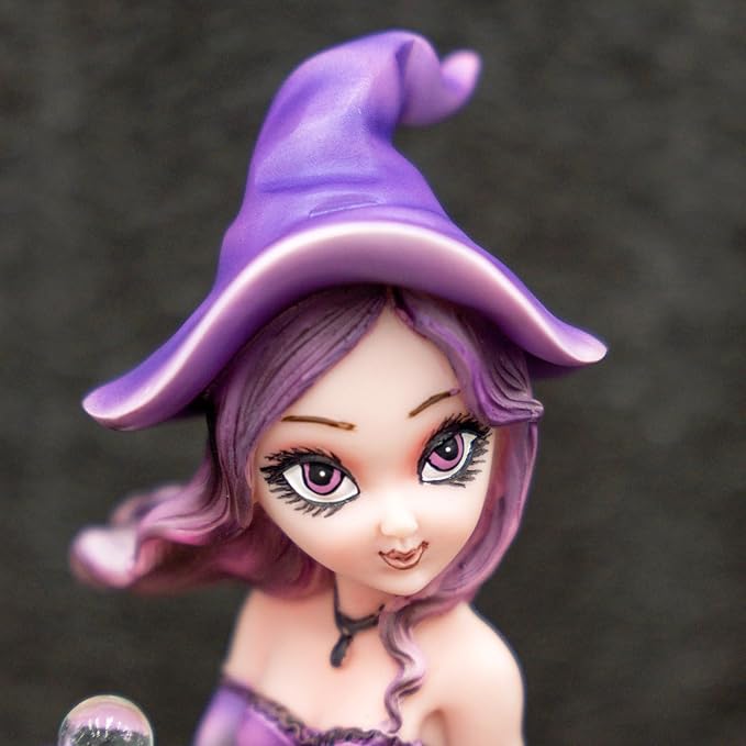 Fairy Figurine Purple Witch Sitting in a Money Can - Holding a Magic Crystal Ball Home Decor Halloween/Christmas Decoration Magician Themed Collectibles Mysterious Divination Gifts