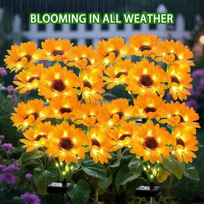 Upgraded Solar Sunflower Lights 1 Pack with 6 Outdoor Decor Flower Lights for Garden Gift for Mom and Friends, IP65 Waterproof Sunflower Garden Stake Lights for Yard Patio Lawn Pathway (Warm White)
