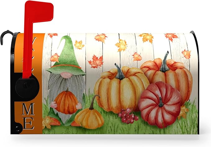 Fall Gnome Mailbox Covers Magnetic Standard Size Welcome Mail Box Cover Autumn Pumpkin Mailbox Post Cover Waterproof Mailbox Decor Maple Leaves Mailbox Wraps for Garden Yard 21 * 18 Inch