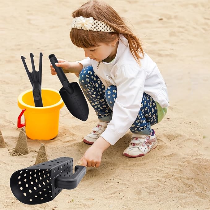 Metal Detector Accessories, Sand Scoop Sand Shovel & Trident Rake Digging Tools for Metal Detecting, Beach Shelling, Sand Sifter at The Beach & More for Kids and Adult (Black)