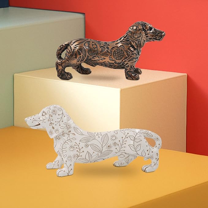 SIMON'S SHOP 11'' Dachshund Sculpture, White Wiener Dog Statue, Standing Puppy Figurines for Dog Lovers, Home Office Table Mantel Bookshelf Décor