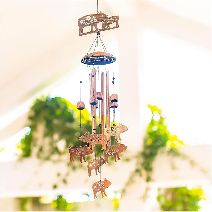 Pig Wind Chimes Outdoor Pig Gifts for Women Men Mom Dad Best Birthday Unique Gardening Gifts Metal WindChimes for Outside/Indoors, Lawn, Patio, Home, Yard Decor, Garden Decorations