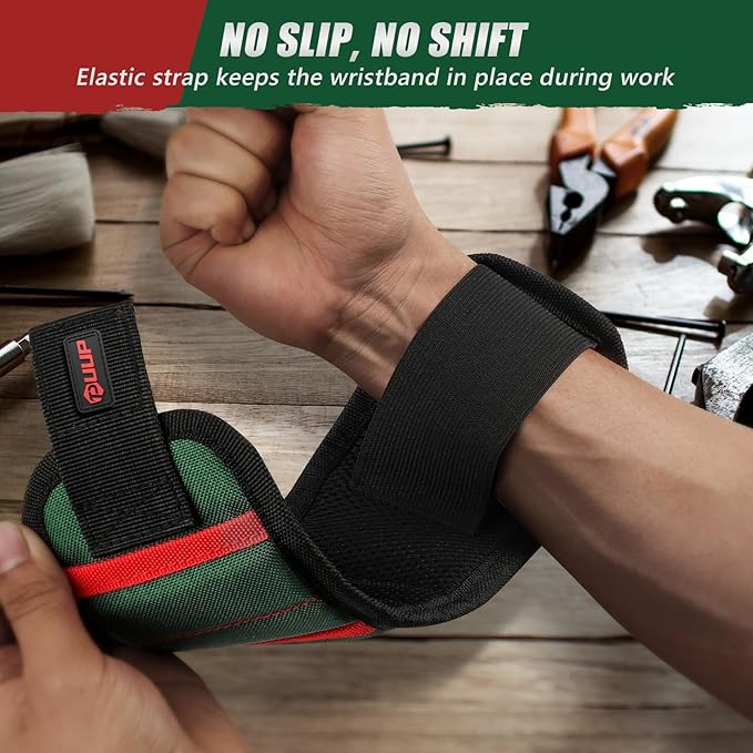 Magnetic Wristband with LED Light, Stocking Stuffers for Men, Christmas Gifts for Men, Dad, Him, Mechanics, Woodworker, Handyman, Magnet Tool Belt Wrist Band, Adjustable Wrist Screws Holder