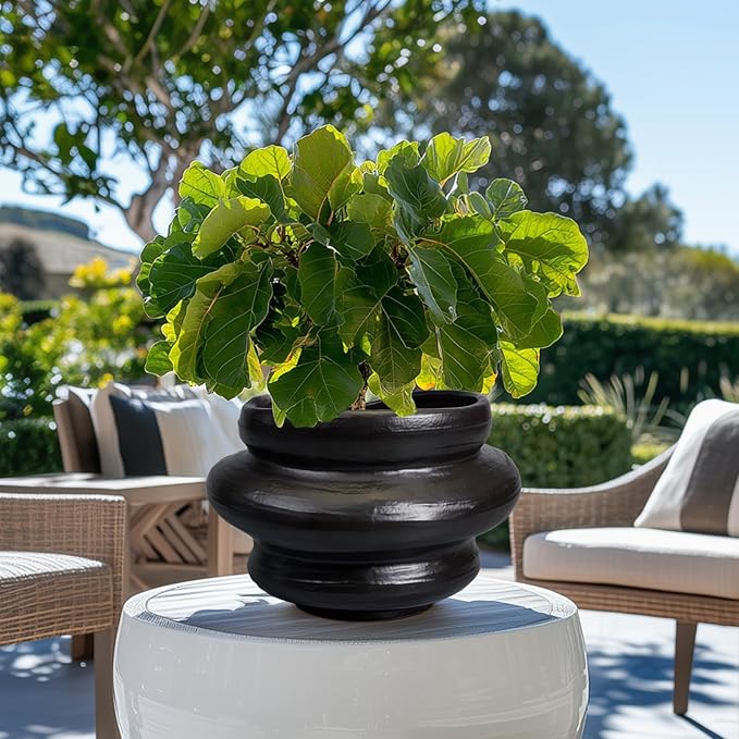 Ceramic Pots for Plants 11 Inch - Bonsai Flower Pots for Indoor Plants with Drainage Hole, Decorative Outdoor Pot for Plant, Gift for Men Women, Black