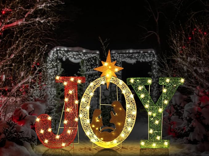 35 Inch Lighted Joy Nativity Christmas Decoration, Outdoor Holiday Scene for Garden, Lawn or Porch Display – Indoor & Outdoor Christmas Décor
