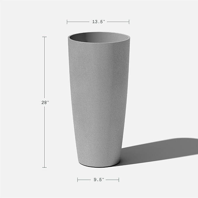 Veradek Vega Round Tall Planter Pots for Indoor/Outdoor Use | Made from Plastic - Stone Mix with Drainage Holes | Perfect for Small to Large Succulent Plants, Flowers, Modern Interior Plants