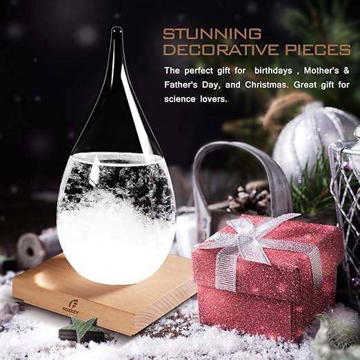 Storm Glass Weather Predictor, Glass Sphere with Wood Base, Christmas Decoration Snow Globe, Storm Glass Weather Forecast Weather Station