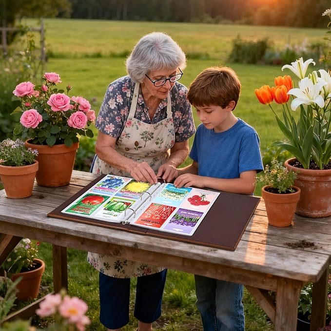480 Pockets 3.5x5” Seed Packet Sleeves, 60 Pack Double Sided 4 Pocket Seed Organizer Sheet,Heavy Duty Garden Seeds Storage Pages for 3 Ring Binder, 8.5x11” Top Loading Clear Photo, Index Card Sleeves