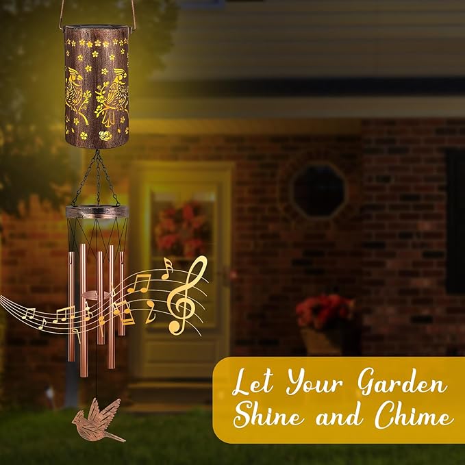 YHmall Cardinal Wind Chimes for Outside, Solar Hanging Lights Windchimes Outdoor Cardinal Gifts for Women, Mom, Memorial Wind Chimes Garden Decor as Gifts for Women