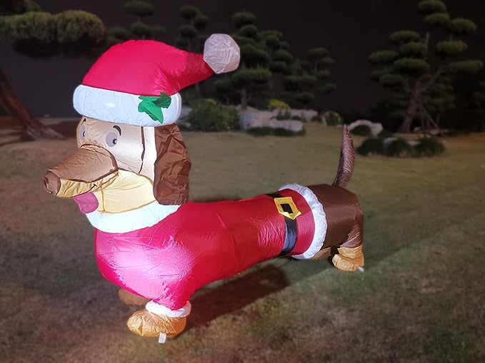 5FT L Christmas Inflatable Dachshund Dog with Build-in LED Lights, Blow up Dachshund Dog Inflatable Outdoor Decorations Party Yard Decoration