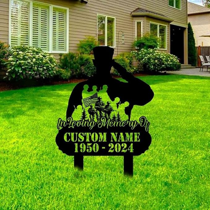 Custom Soldier Memorial Stake – USA Army Metal Grave Marker, Veteran Garden Yard Stake Outdoor Decor (Fallen Soldier Memorial)
