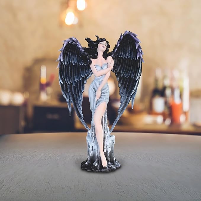 12.5" H Gothic Dark Angel Fairy with Feather Wings Figurine Statue Home/Room Decor Ideas for House Warming, Holidays and Birthdays Great Collectible Addition