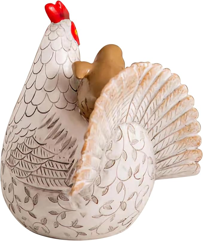 Elenon Sitting Mother Hen and Baby Chick Statue, Resin Farm Animal Decoration, Chicken Sculpture Yard Art Outdoor Lawn Decoration