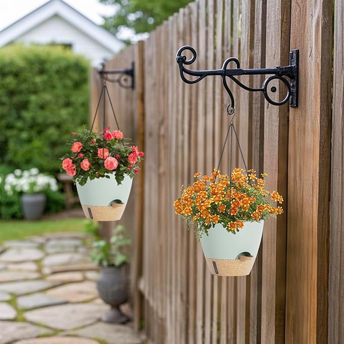 Set of 2 Hanging Planters for Indoor Plants with Self Watering Includes Hanging Pots and 2 Types Plant Hangers, Outdoor Hanging Baskets Holder for Home Garden, 10 Inch Sage Green