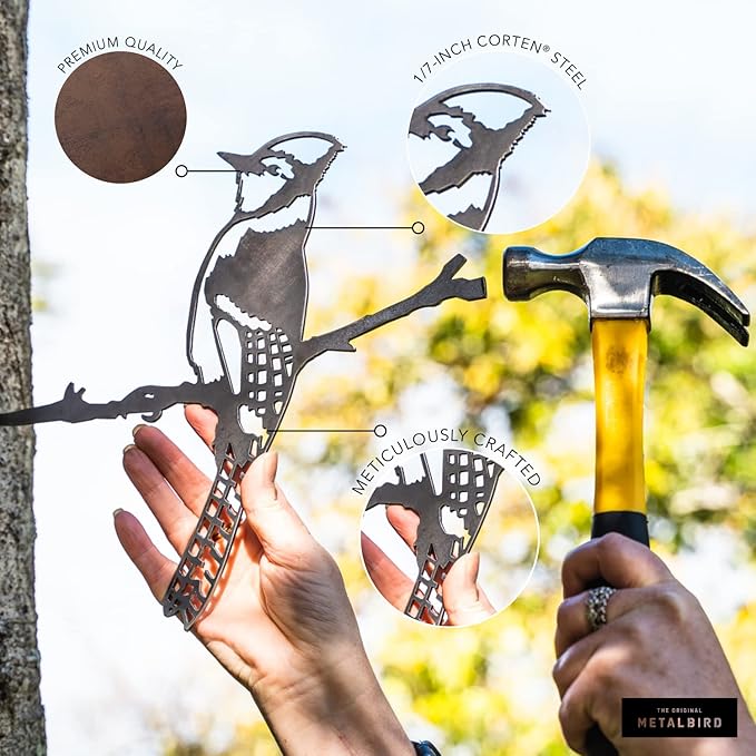 METALBIRD - Chickadee & Chicks - Outdoor Tree Ornaments in Corten Steel - Metal Art Proudly Made in The USA