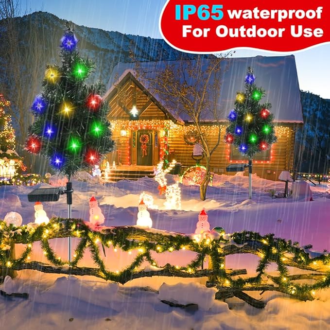 Solar Christmas Tree Lights Holiday Decorations, Outdoor Christmas Tree Waterproof Solar Xmas Garden Stake Lights, Prelit Xmas Trees for Outside Holiday Display Yard (Light, 1 Pc)