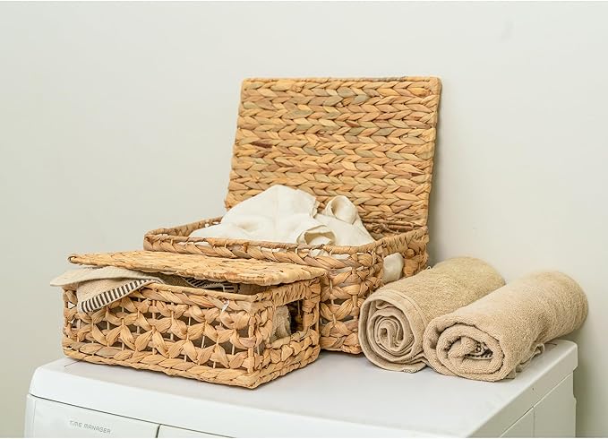 Set of 2 Decorative Storage Boxes with Lids, Wicker, Decorative for Home Decor, Seagrass