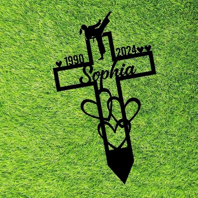 Personalized Karate Memorial Metal Stake – Custom Martial Arts Grave Marker, Sympathy Sign, Outdoor Garden Decor (Female Karate Memorial)