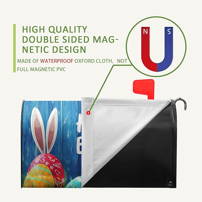 Easter Bunny Mailbox Cover Magnetic Lrage Size 21 x 25.5 Rabbit Colorful Eggs Mailbox Covers Wraps Blue Spring Post Letter Box Cover Oversized for Home Garden Yard Decor