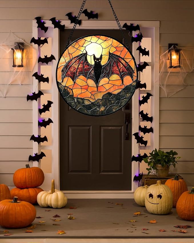 Stained Glass Window Hanging, Black Bat Sun Catcher for Door Home Decor Animal Suncatcher Christmas Mother's Day Birthday Gifts for Women Men Mom and Nana 15 in