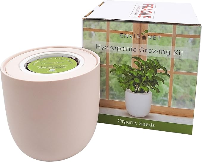 Hydroponic Herb Growing Pink Ceramic Kit, Self-Watering Kitchen Garden Starter Kit with Organic Seeds (Sage)