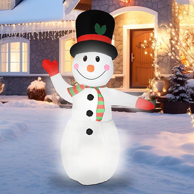 8FT Christmas Inflatable Snowman, IP65 Lighted Blow Up Gentle Snowman with LED Lights, Automatic Inflation Yard Decorations for Lawn Garden Holiday Decor