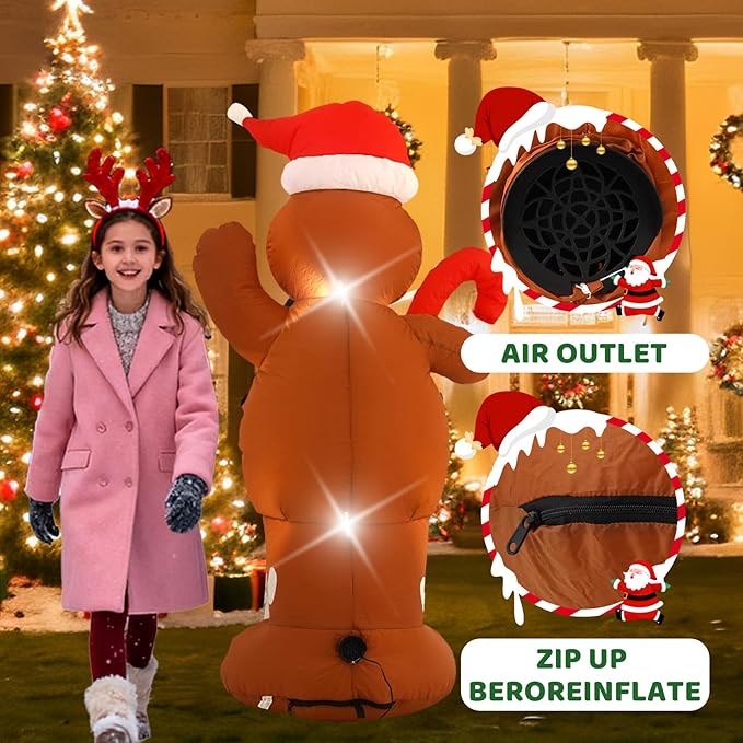 5FT Pancake Man Inflatable Decoration with Built-in LED Lights, Christmas Outdoor Inflatable Decoration for Lawn, Yard, Garden, Patio