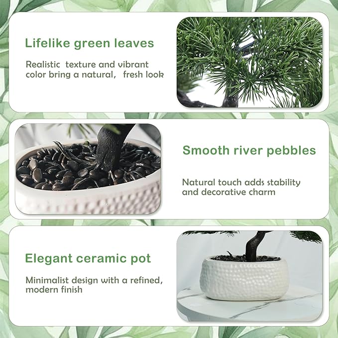 Artificial Bonsai Tree for Office, Faux Bonsai Juniper Small Artificial Plants for Home Entryway Decor Living Room Apartment Bookstore Cafe Desk, Fake Bonsai with Ceramic Pot (13.5 x9.5 in)