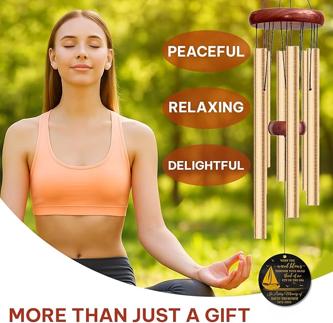 Personalized Sailboat Memorial Wind Chime – “When The Wind Blows Through Your Sails Think of Me Out on The Sea” Custom Name, Years – Sympathy Gift for Loss of Loved One –Remembrance Windchime