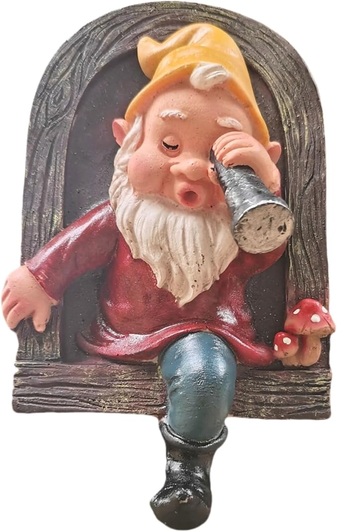 Garden Gnome Open The Door Garden Decor Resin Tree Faces Decor Outdoor Fairy Garden Patio Lawn Porch (Red Telescope)