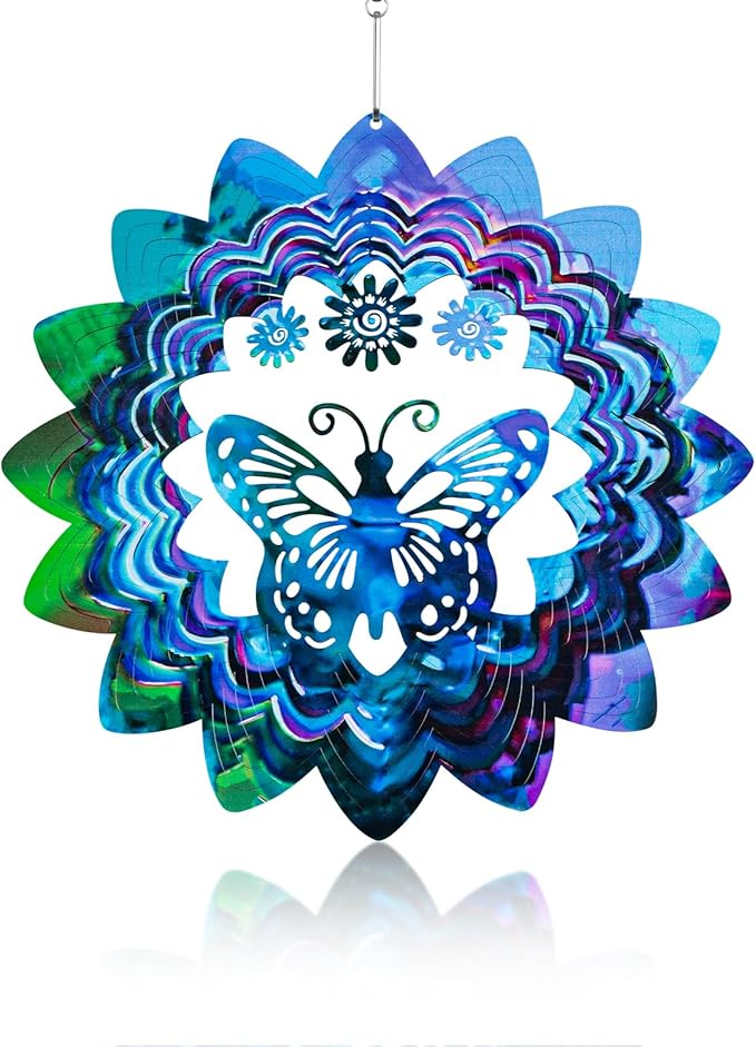 Butterfly Hanging Wind Spinners - Outdoor Butterfly Decor Gift for Women Mom Grandma Metal 3D Wind Spinner for Yard Garden Decor Funny Christmas Decoration Gifts Ideas