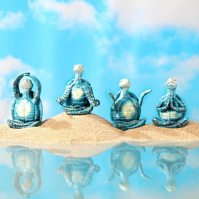 4 Pcs Sea Turtle Meditation Yoga Decor Zen Sea Turtles Garden Statue Figurines Coastal Ocean Beach Bathroom Decor Turtle Gifts for Women Yogis Home Office Decorations(Fashion)
